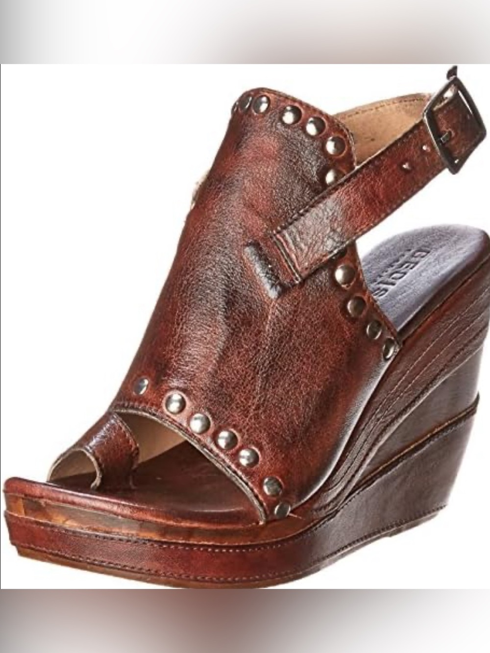 BED|STU Rustic Brown Studded Leather Wedge Sandal